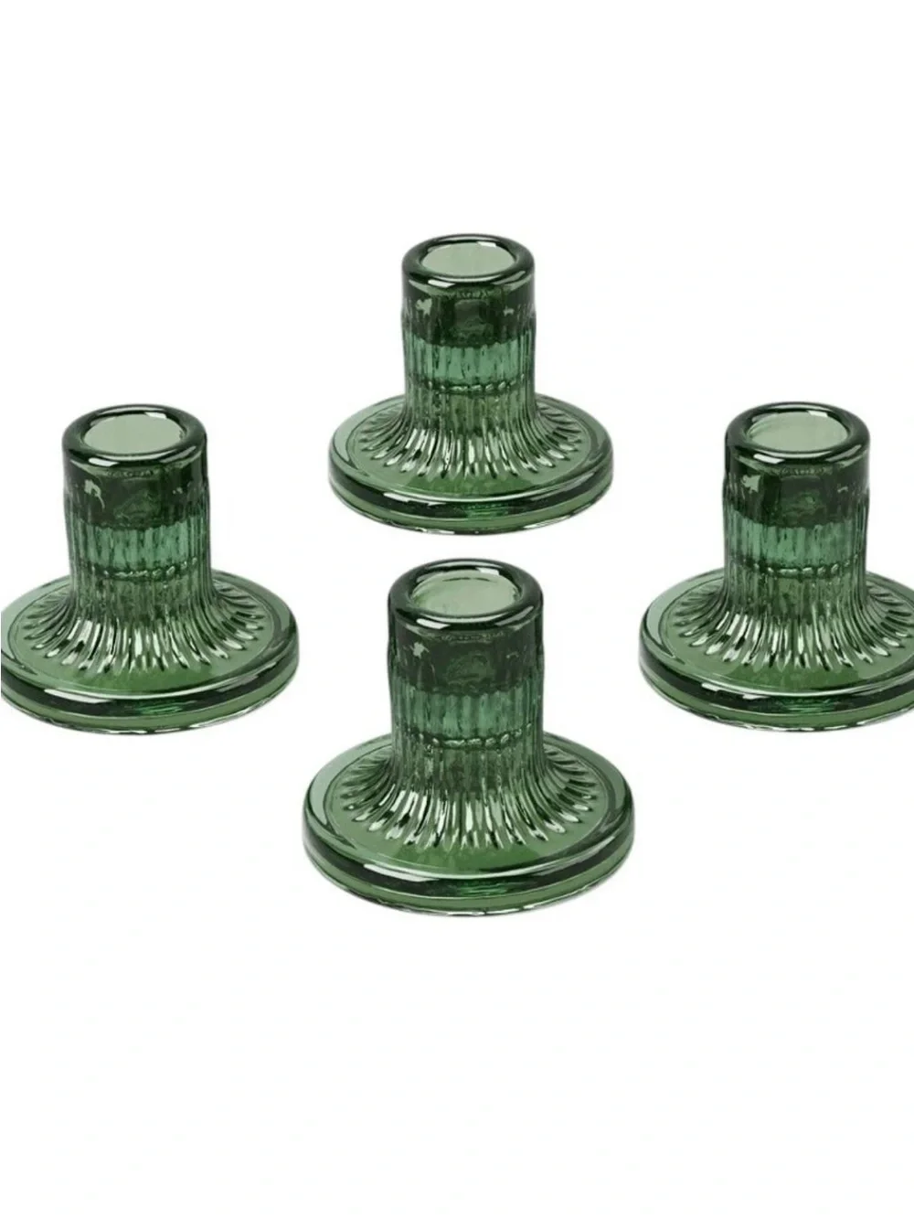 BRAND NEW Emerald Green Ribbed Glass Taper Candle Holders - Set of 4